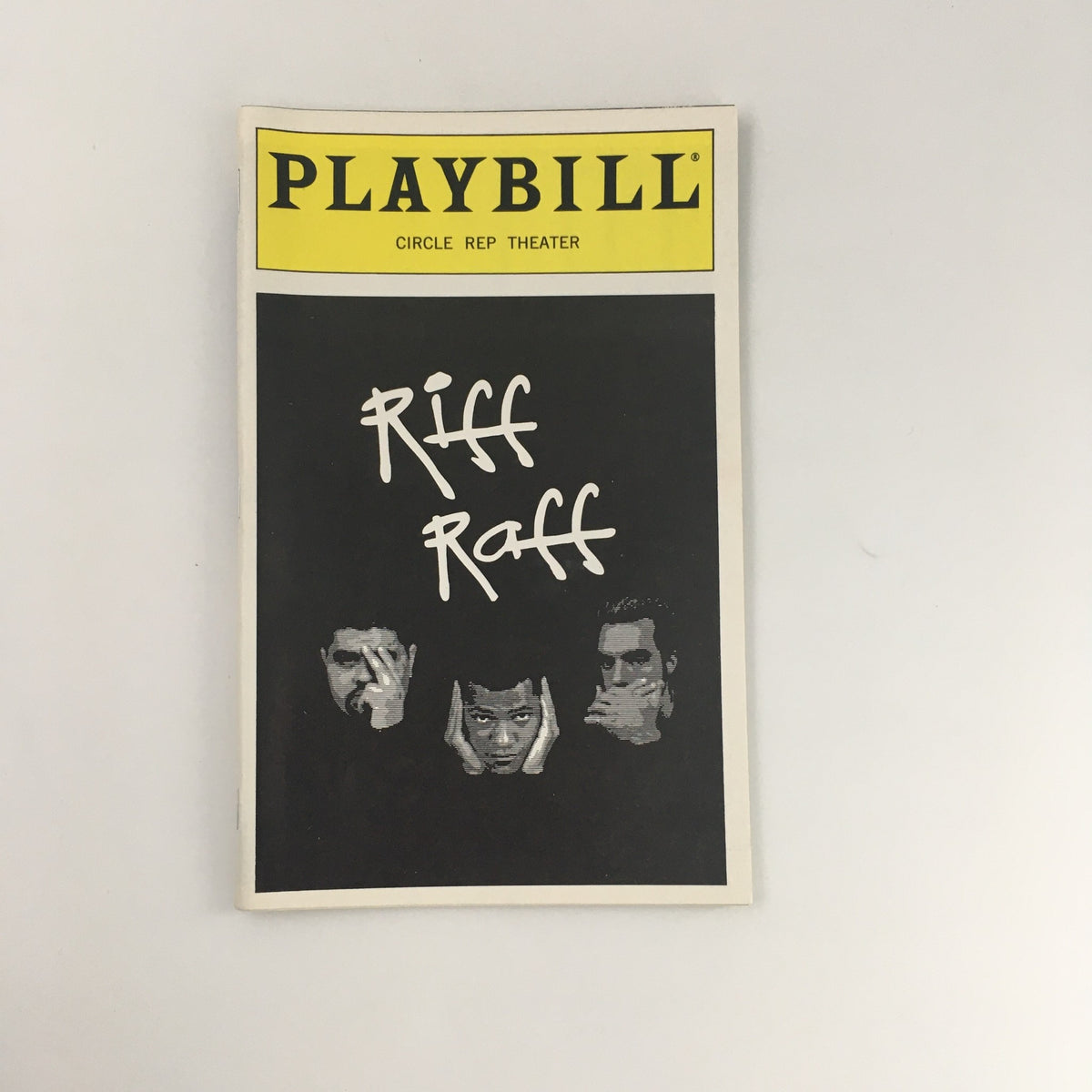 1995 Playbill for 'Riff Raff' at Circle Rep Theater featuring Laurence Fishburne and Titus Welliver, showcasing a black cover with the title prominently displayed.