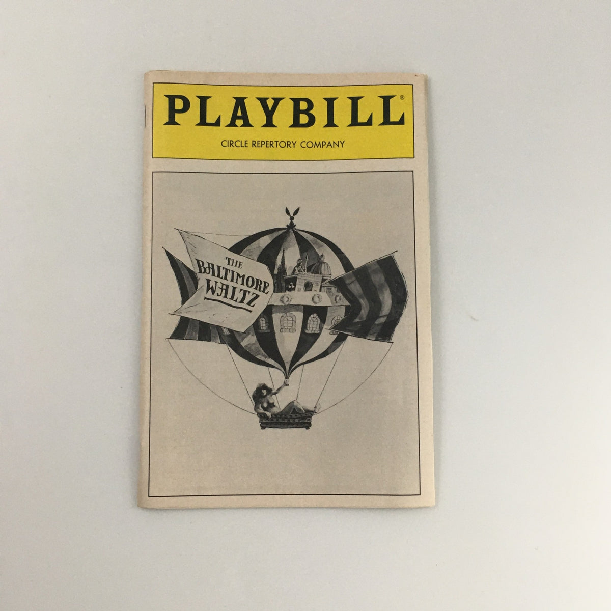 Cover of the 1992 Playbill for 'The Baltimore Waltz' by the Circle Repertory Company featuring a vintage hot air balloon design.