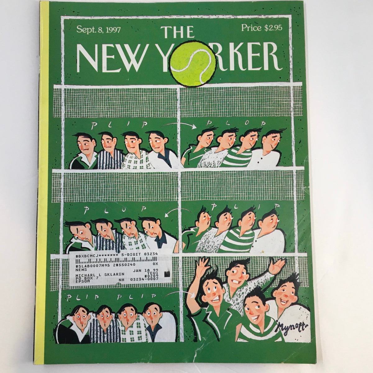 Cover of The New Yorker Full Magazine September 8, 1997 featuring the title Game, Set & Match by Lawrence Mynott, showcasing colorful illustrations related to tennis.