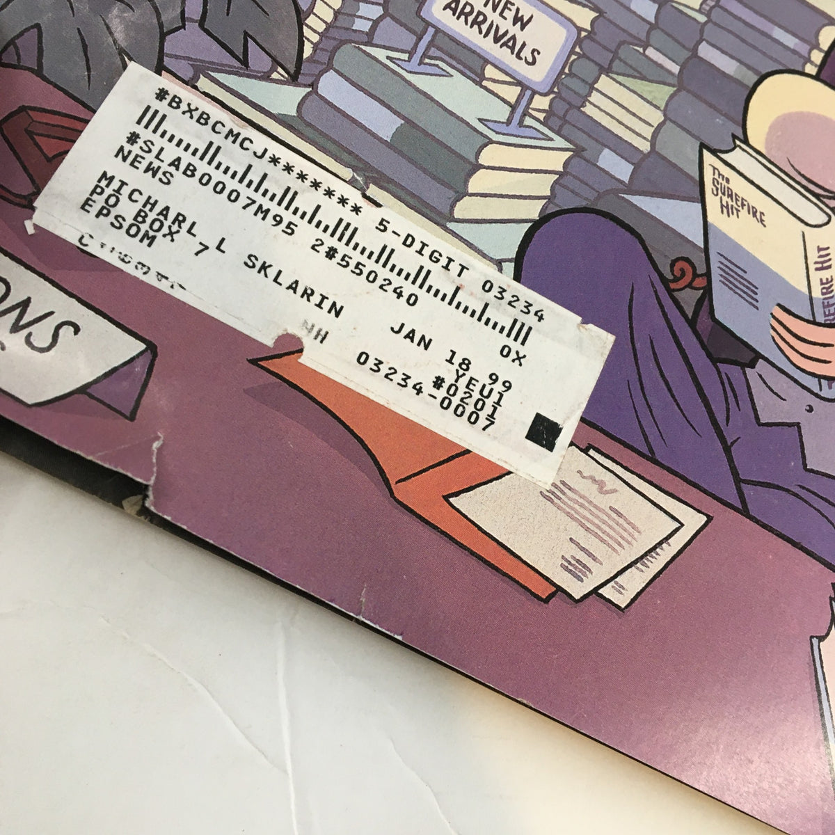 Detail of The New Yorker Full Magazine October 6 1997 cover, featuring a price sticker and a close-up of the illustrated office scene with scattered papers and book stacks.