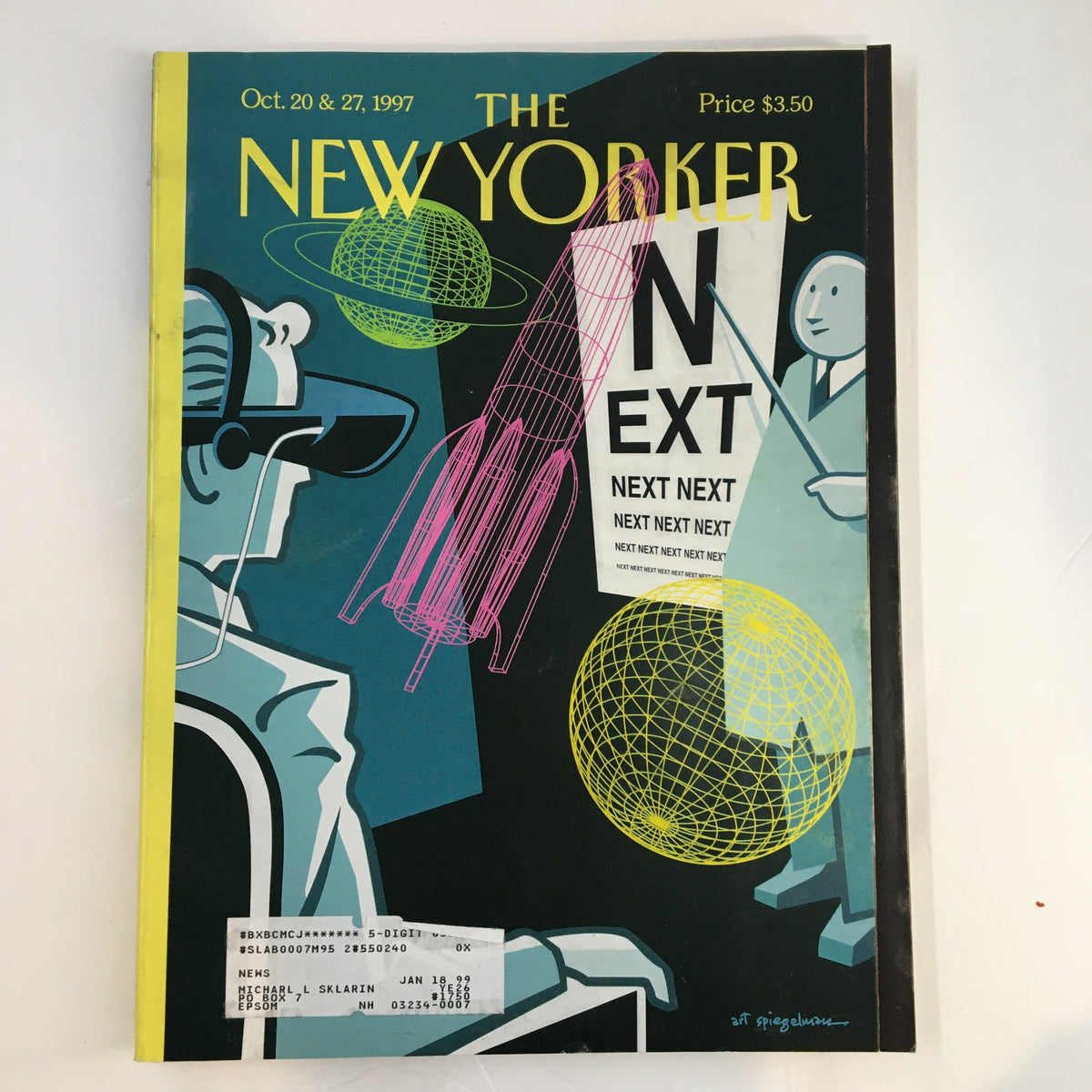 Cover of The New Yorker magazine from October 20 & 27, 1997, featuring the title 'N EXT' with illustrations by Art Spiegelman, capturing a vibrant mix of futuristic themes and artistic style.