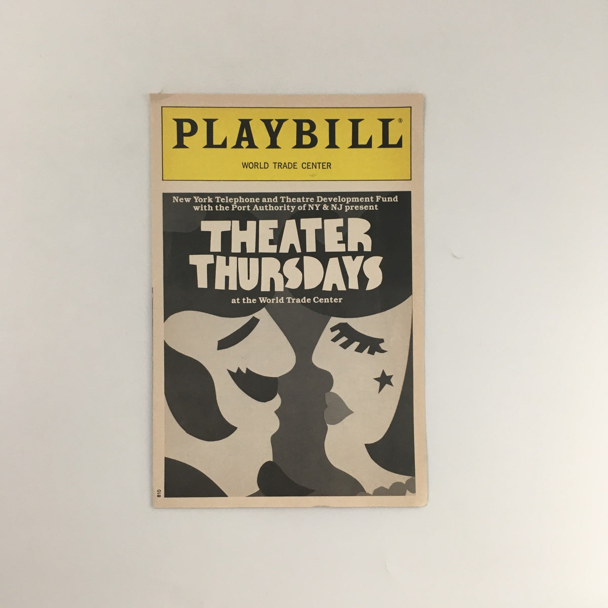 1989 Playbill World Trade Center 'Black and Blue' showcasing the cover design of Theater Thursdays with graphic elements featuring faces.