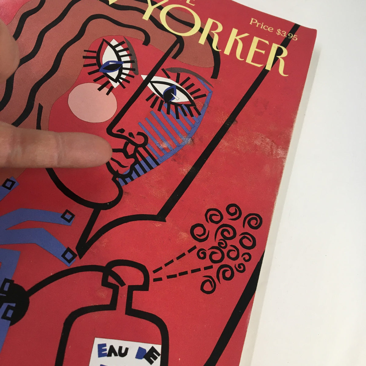 Detailed view of the cover of The New Yorker Full Magazine April 27 1998 showcasing the 'Eau de Pablo' artwork.