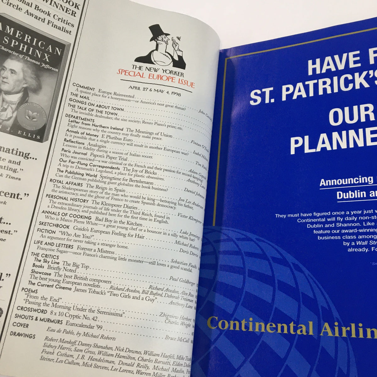 Interior pages of The New Yorker Full Magazine April 27 1998 highlighting the table of contents and feature articles.