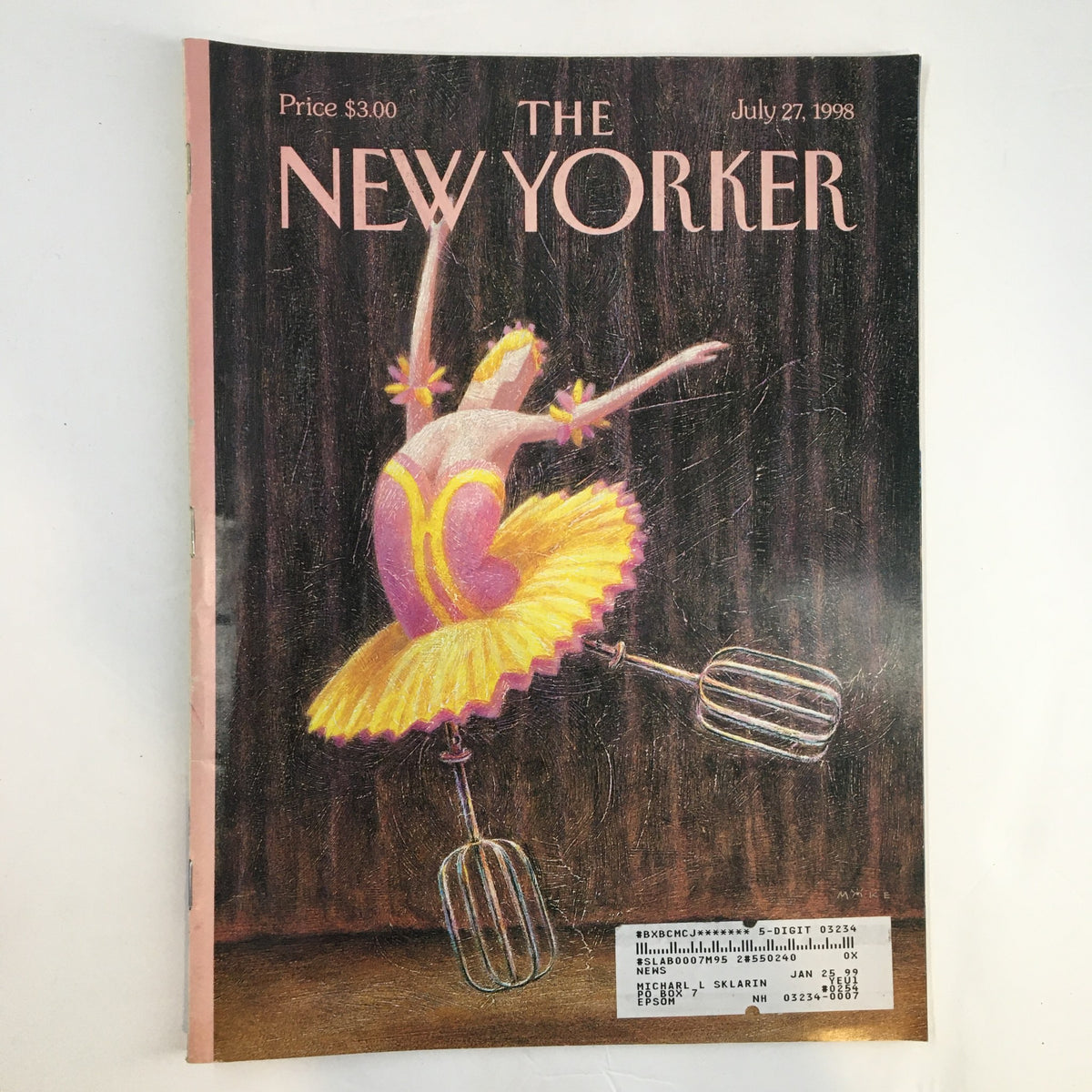 The New Yorker Full Magazine July 27 1998 cover featuring a dancer in a vibrant yellow tutu with kitchen whisks, showcasing artistic design and nostalgic charm.
