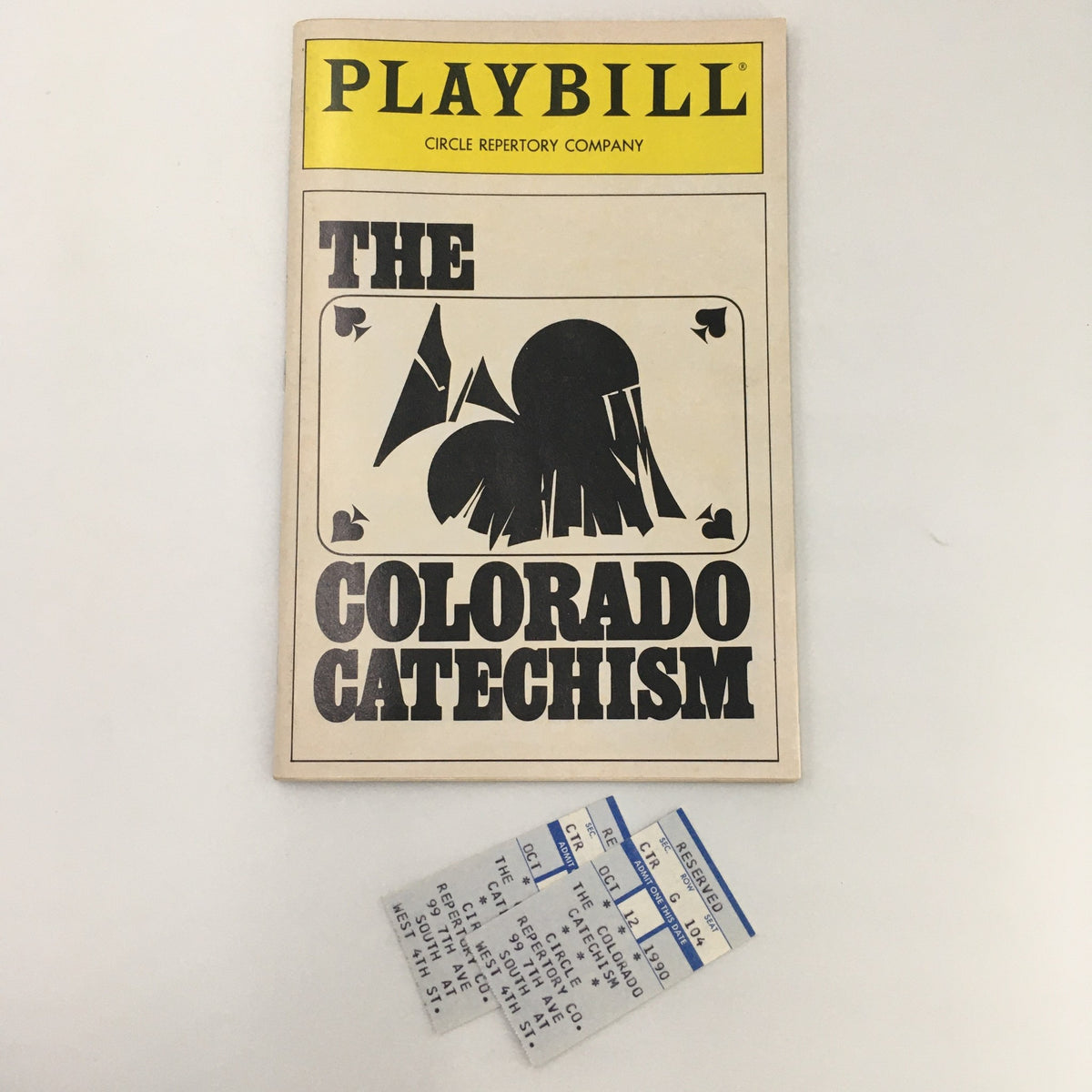 1990 Playbill for The Colorado Catechism by Circle Repertory Company with original tickets included, showcasing its vintage design and theatrical history.