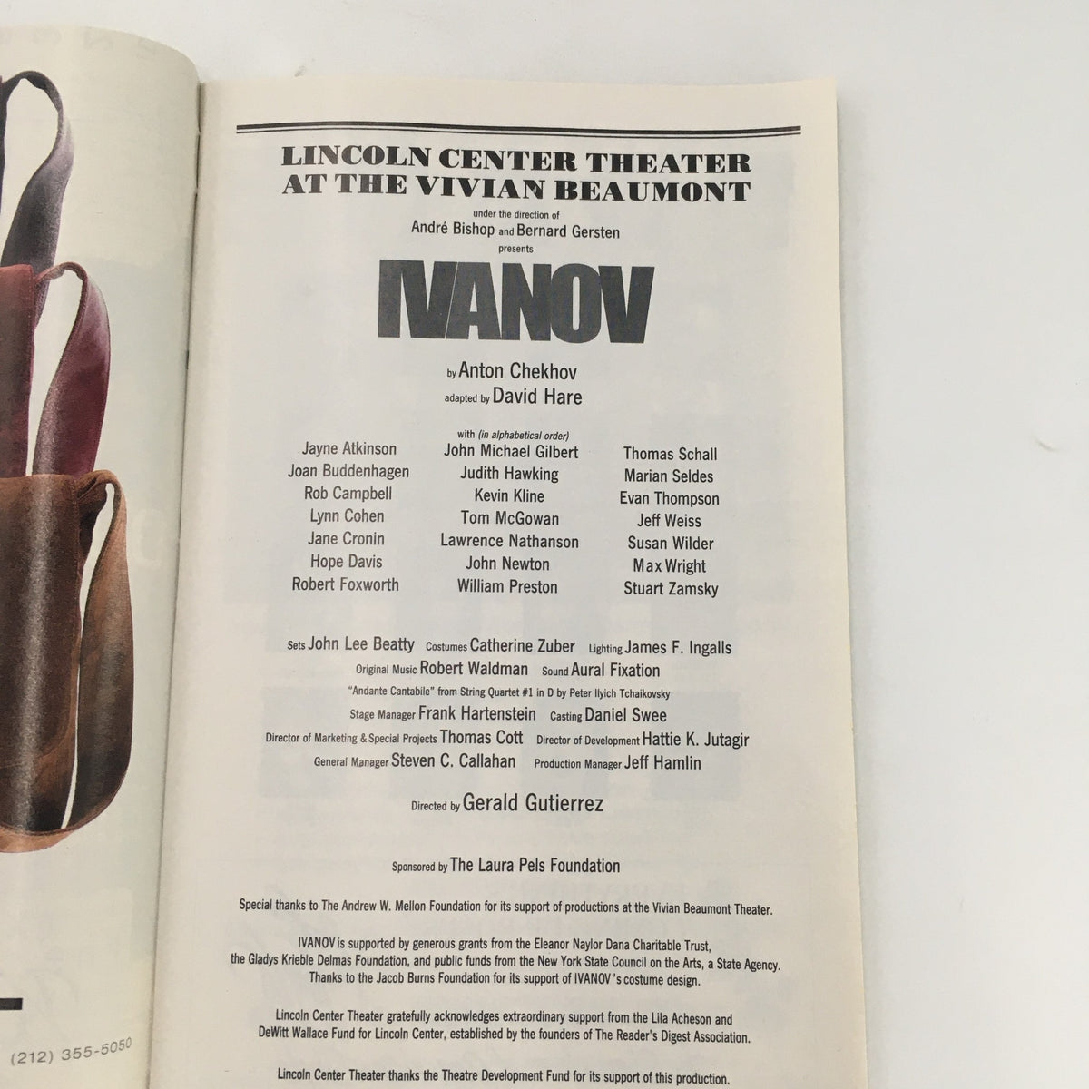 1997 Playbill Lincoln Center Theater Vivian Beaumont 'Ivanov' by Anton Chekhov featuring the credits page, listing the cast and creative team behind the production.