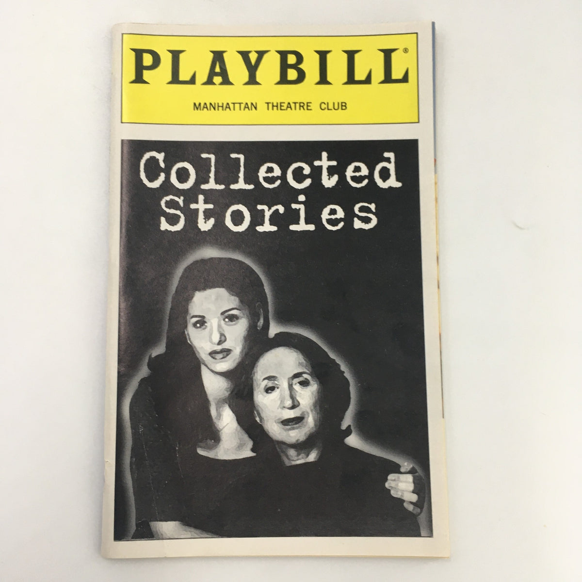 1997 Playbill for 'Collected Stories' by Donald Margulies, featuring a black and white cover with striking images related to the production, from the Manhattan Theatre Club.