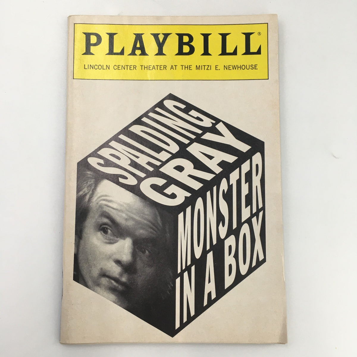 1990 Playbill for 'Monster In A Box' by Spalding Gray featuring the iconic cover art at the Mitzi E. Newhouse Theater.