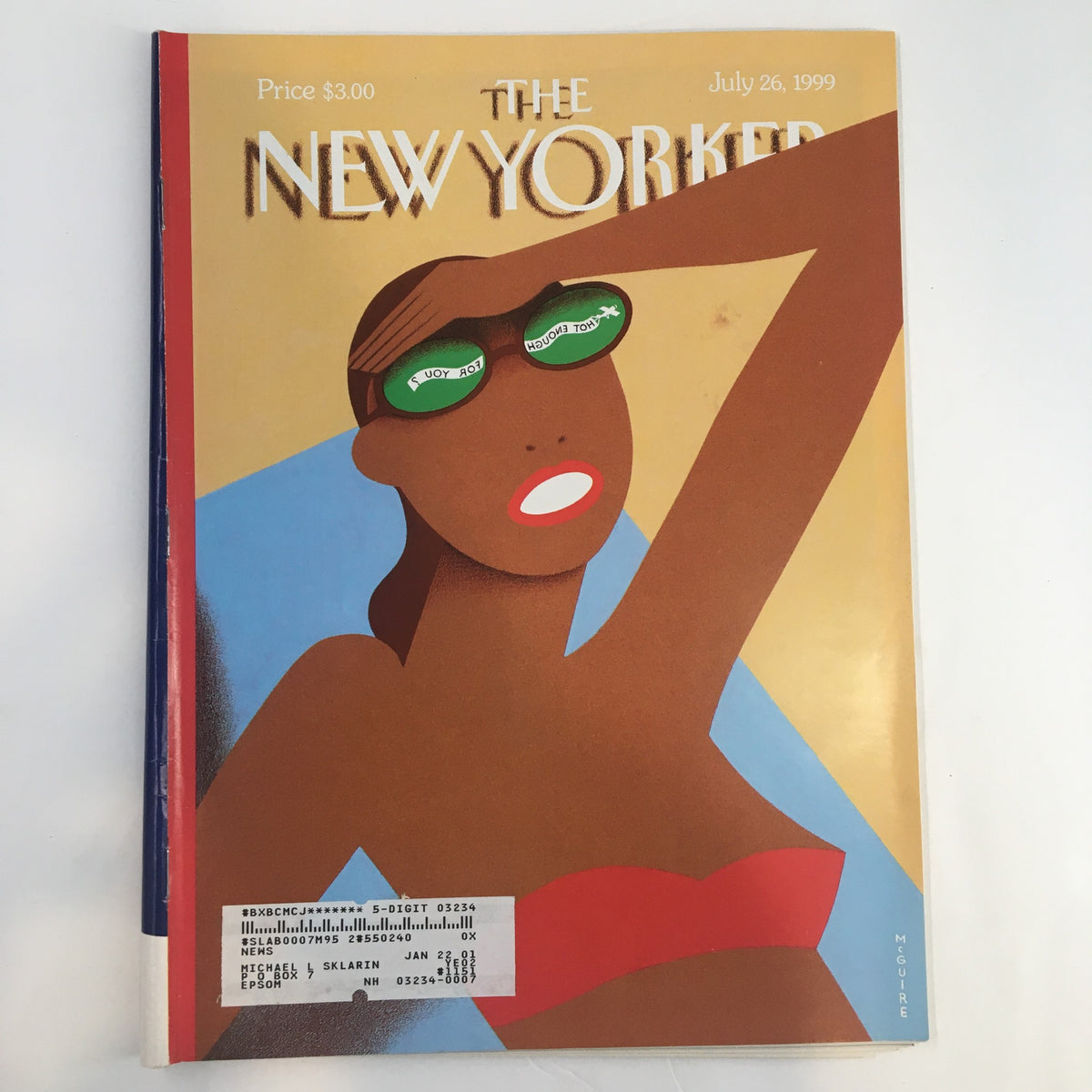 Cover of The New Yorker Magazine, July 26, 1999, featuring the title 'Hot Enough For You' with artwork depicting a woman in sunglasses against a colorful background.