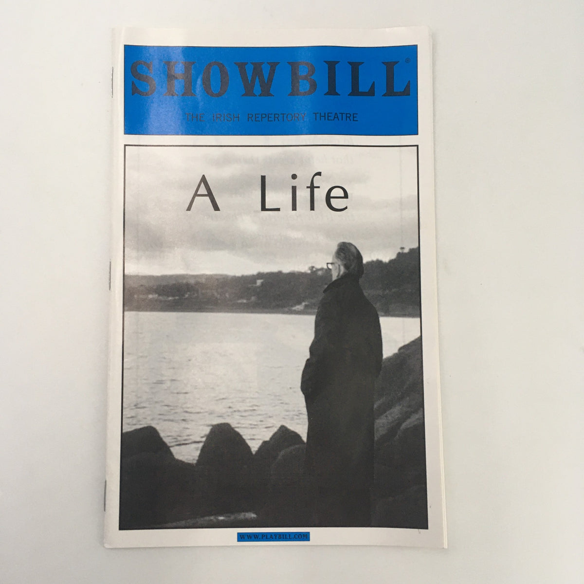 2001 Showbill for the Irish Repertory Theatre production of ‘A Life’ by Hugh Leonard, featuring a black and white image of a woman by the water.