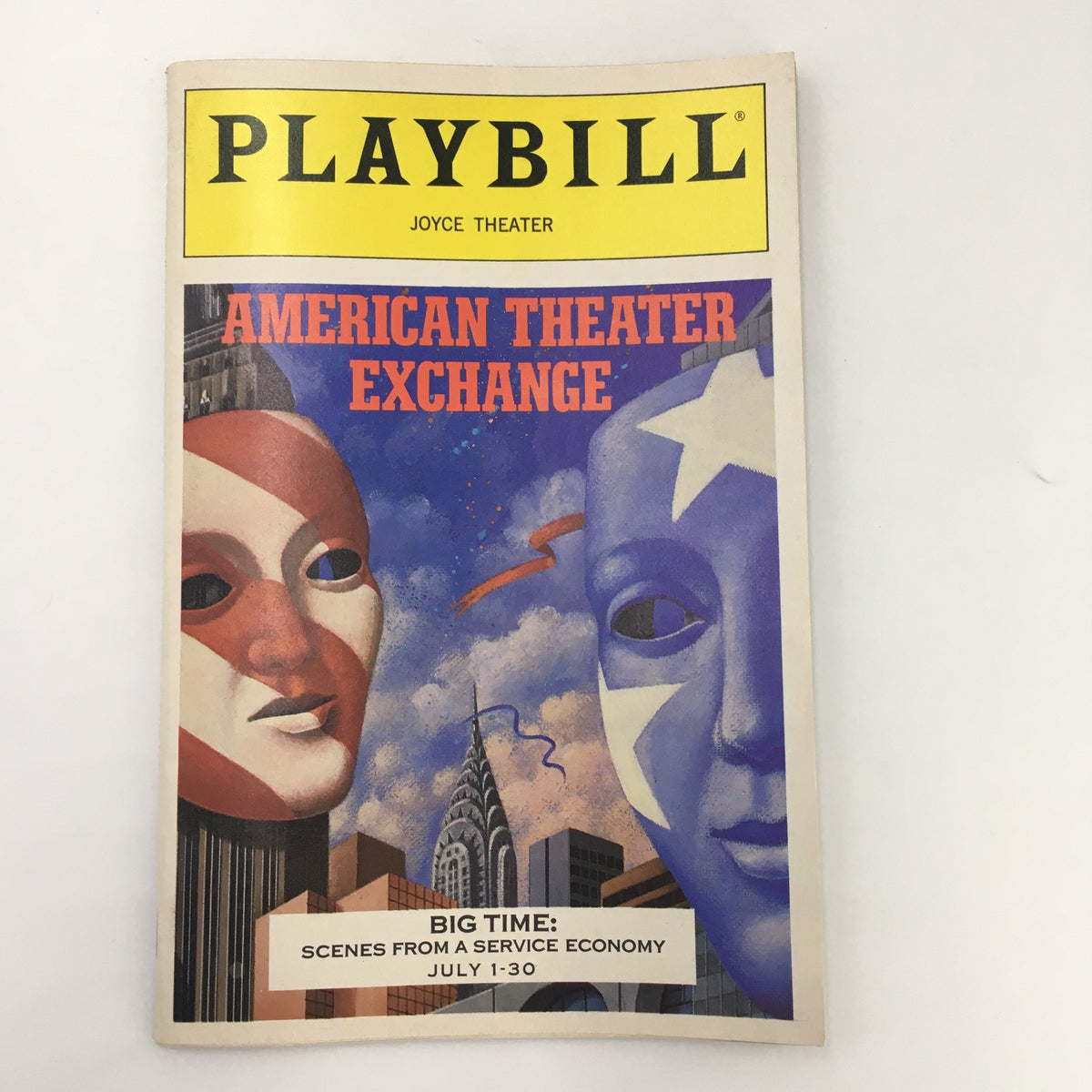 1988 Playbill for 'Big Time: Scenes From A Service Economy' from the American Theater Exchange with artistic cover featuring abstract faces and city skyline.
