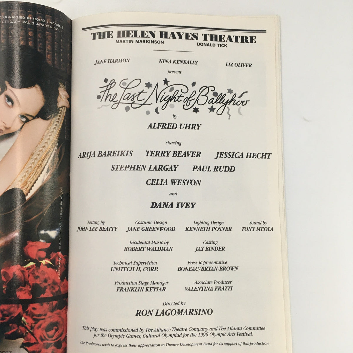 Another interior page of the 1997 Playbill for 'The Last Night of Ballyhoo', highlighting credits and artistic contributors at The Helen Hayes Theatre.