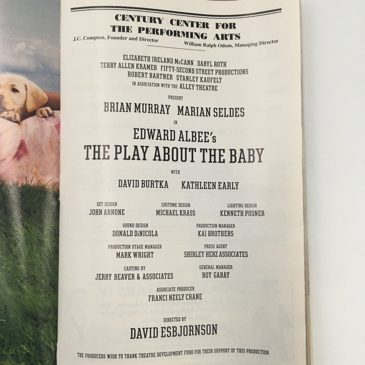 2001 Playbill from The Century Theater featuring 'The Play About The Baby' starring Brian Murray, showcasing the cast and creative team details.