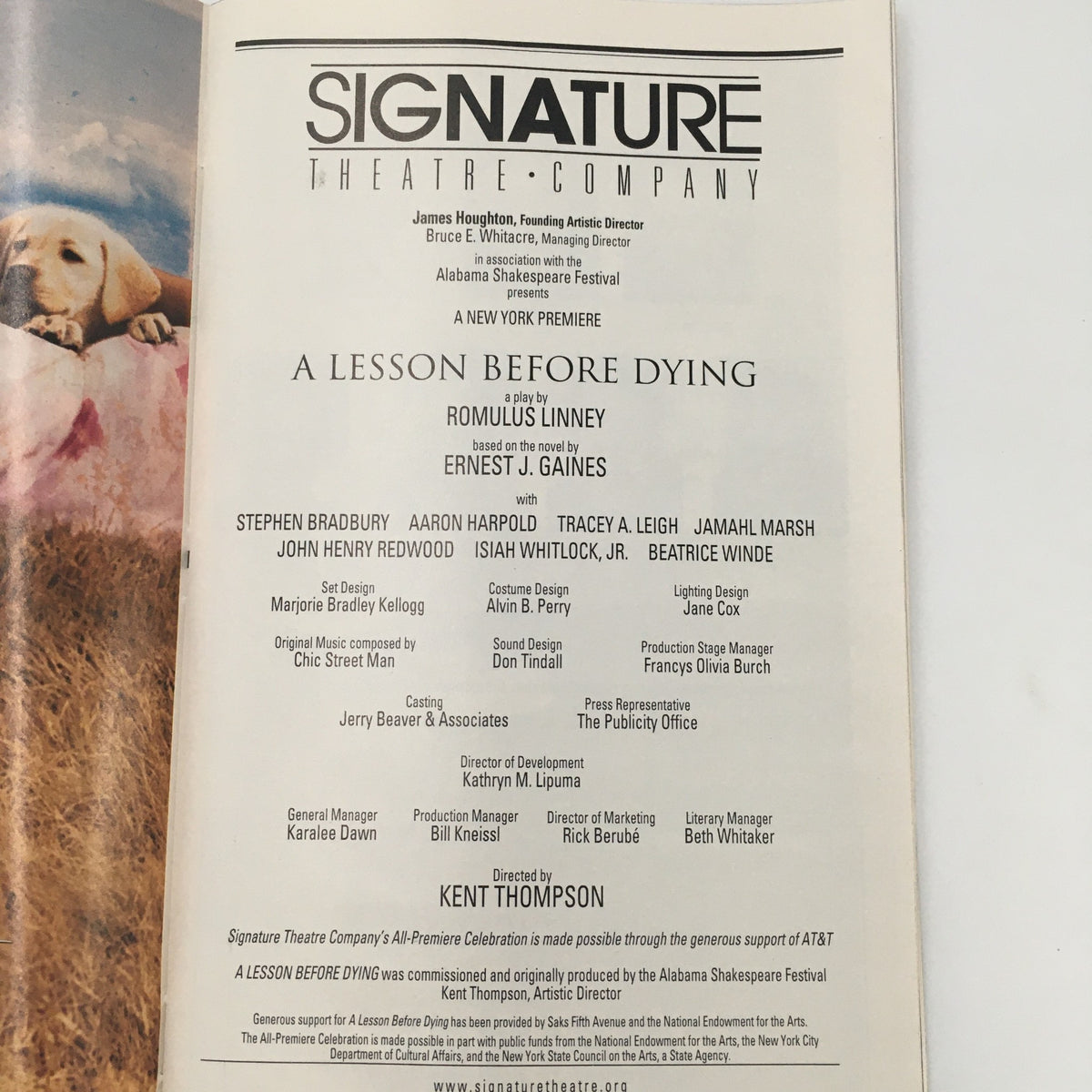 Inside page of the 2000 Playbill for 'A Lesson Before Dying' presenting the cast and creative team involved in the production.
