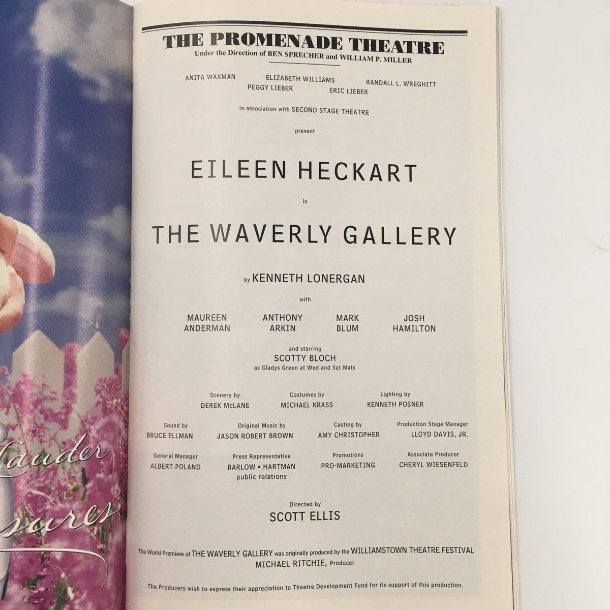 2000 Playbill from The Promenade Theatre 'The Waverly Gallery', featuring Eileen Heckart and cast credits.