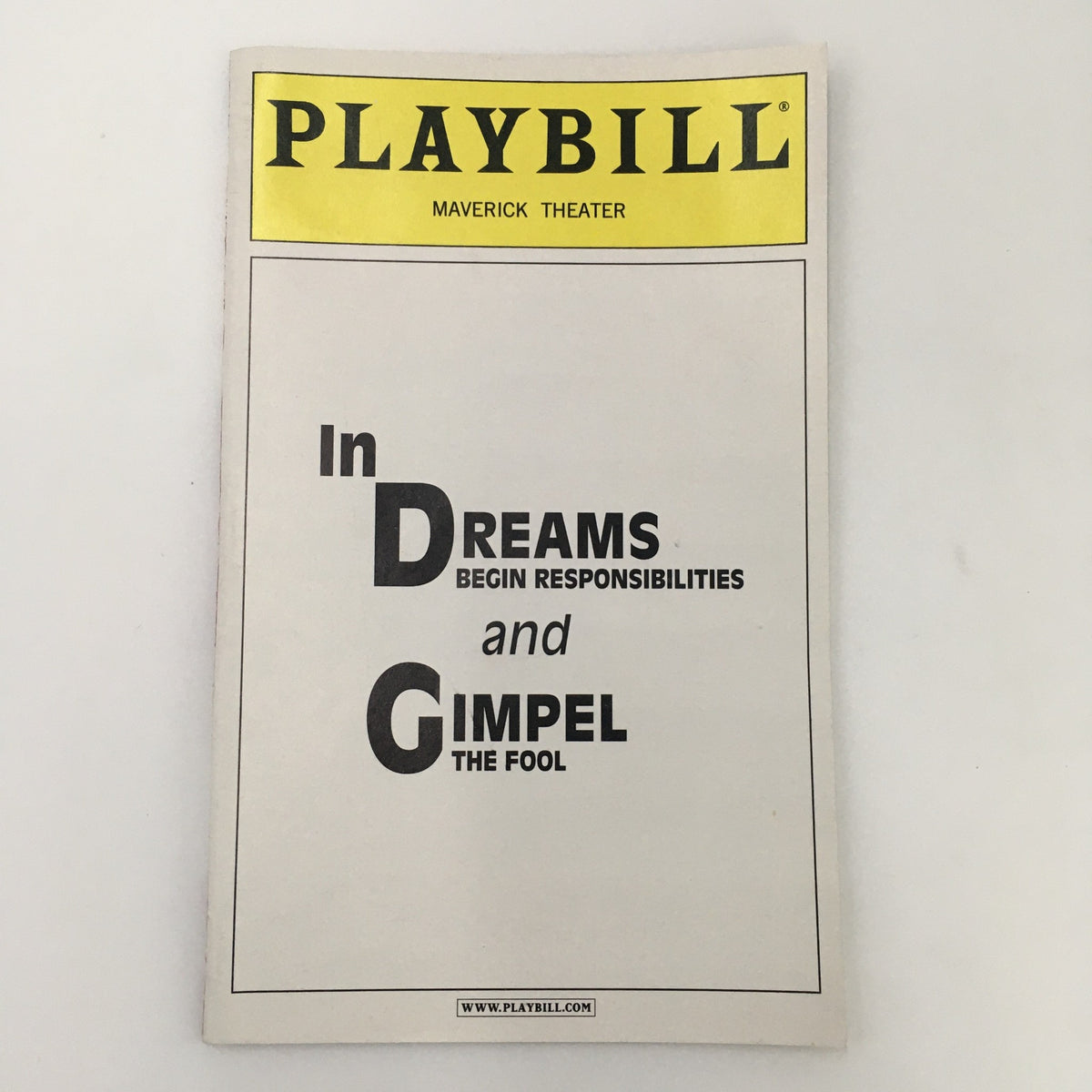 2001 Playbill Maverick Theater 'In Dreams and Gimpel' showcasing the cover design and production title.