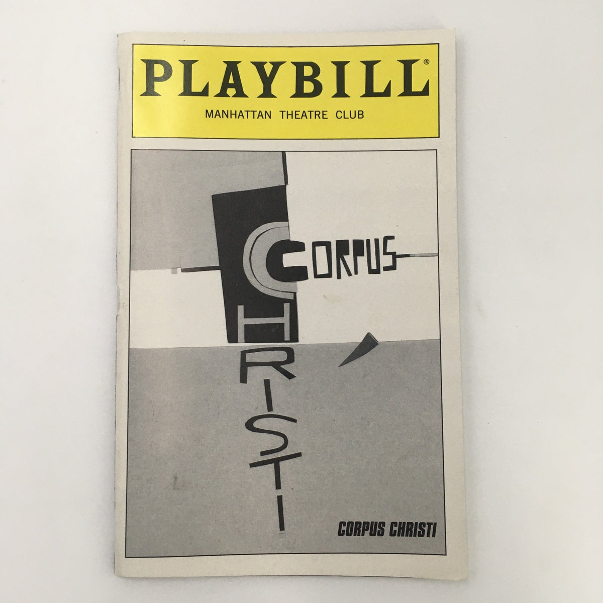 Cover of the 1998 Playbill Manhattan Theatre Club 'Corpus Christi', highlighting the distinctive artwork and title.