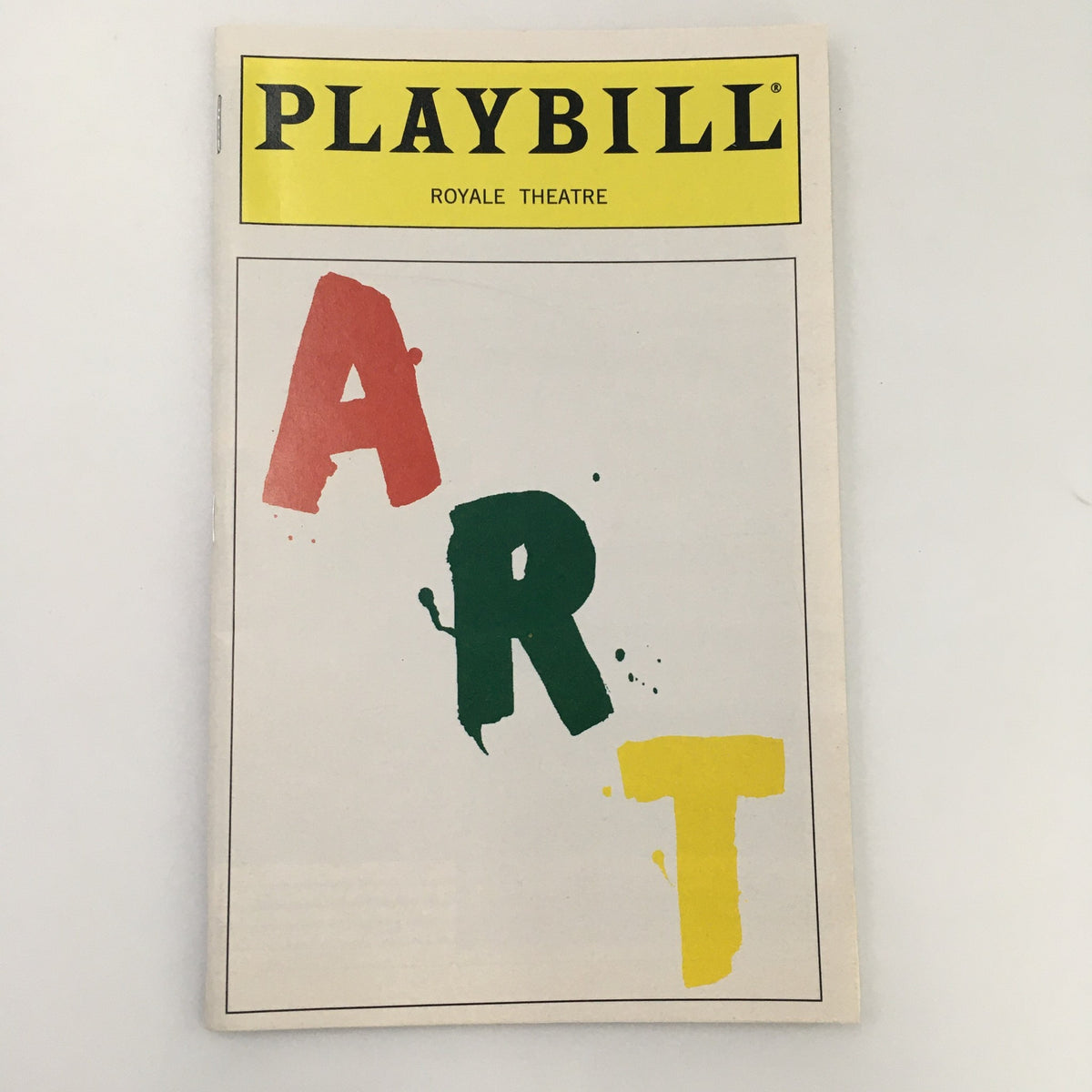 1998 Playbill Royale Theatre 'Art' cover featuring bold colors and the title 'ART' in artistic lettering.