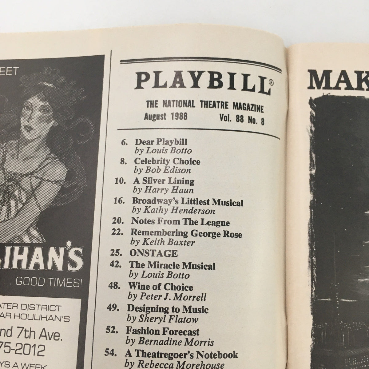 Cover page of the 1988 Playbill for 'Oil City Symphony' by Mike Craver at Circle in the Square Theatre, featuring the National Theatre Magazine details.