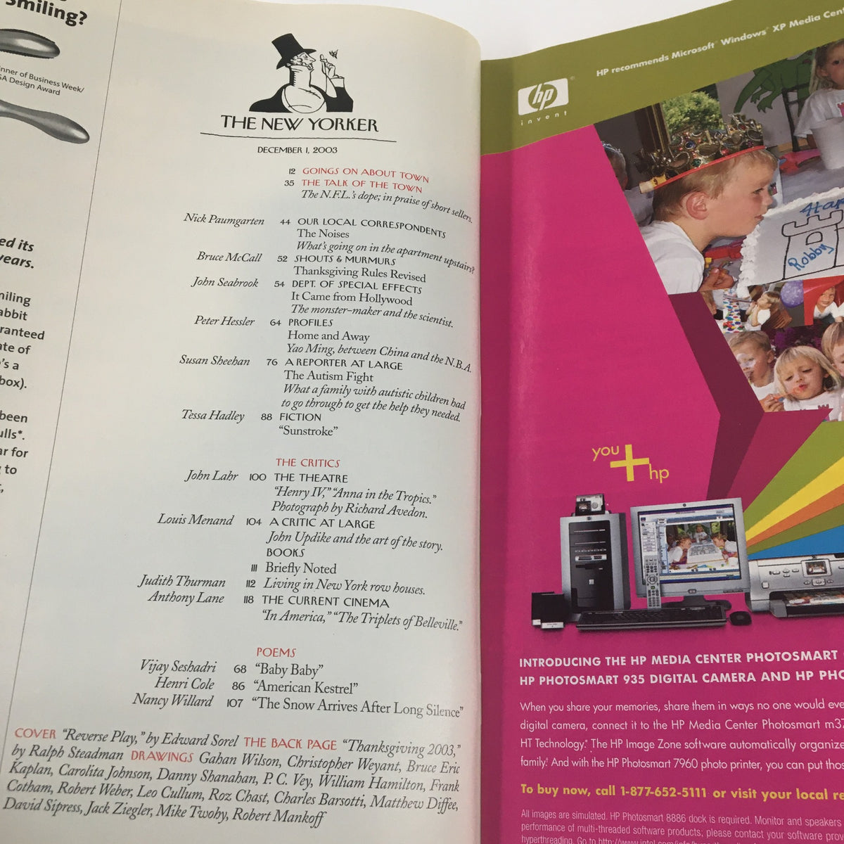 Interior page of The New Yorker Full Magazine December 1 2003, displaying articles and content highlights including 'Reverse Play' by Edward Sorel.
