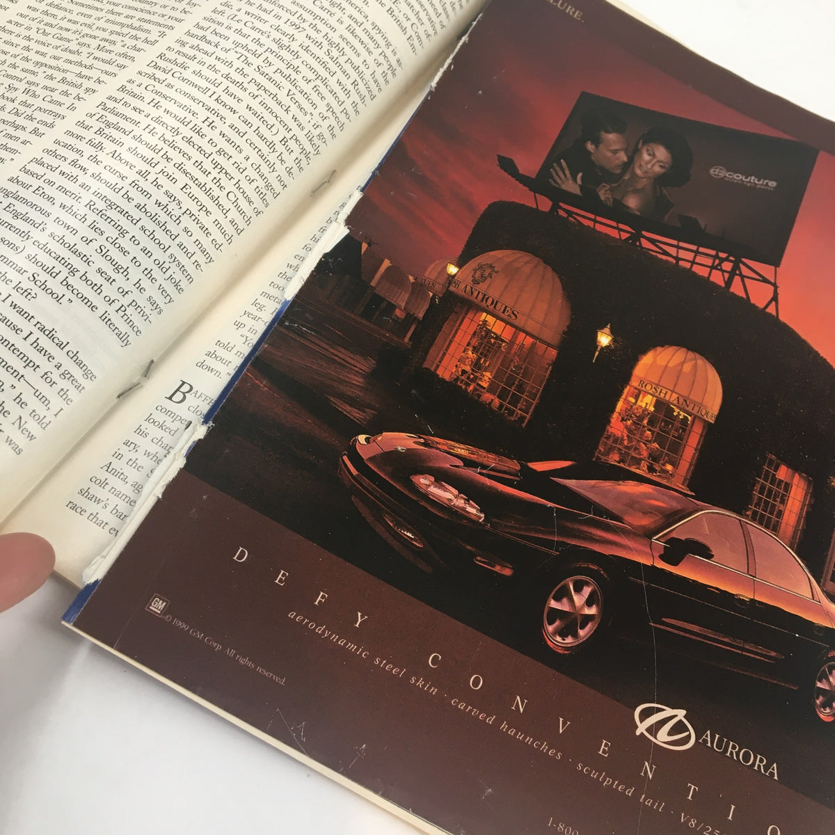 Inner page of The New Yorker Full Magazine from March 15 1999 displaying an advertisement for the Aurura car, suggestive of late 90s marketing trends.