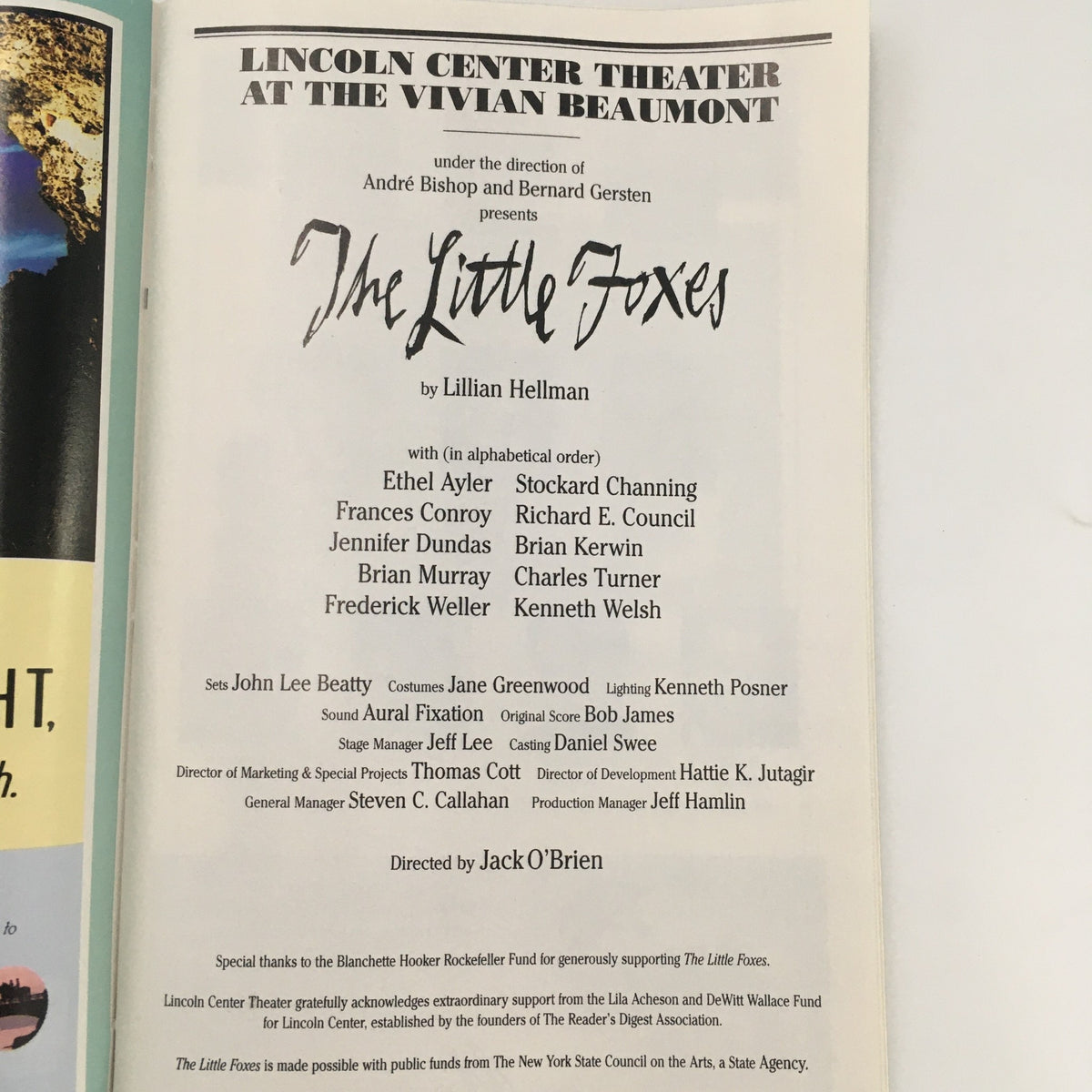 1997 Playbill for The Little Foxes displaying the cast list and production details, presented at the Vivian Beaumont Theatre.