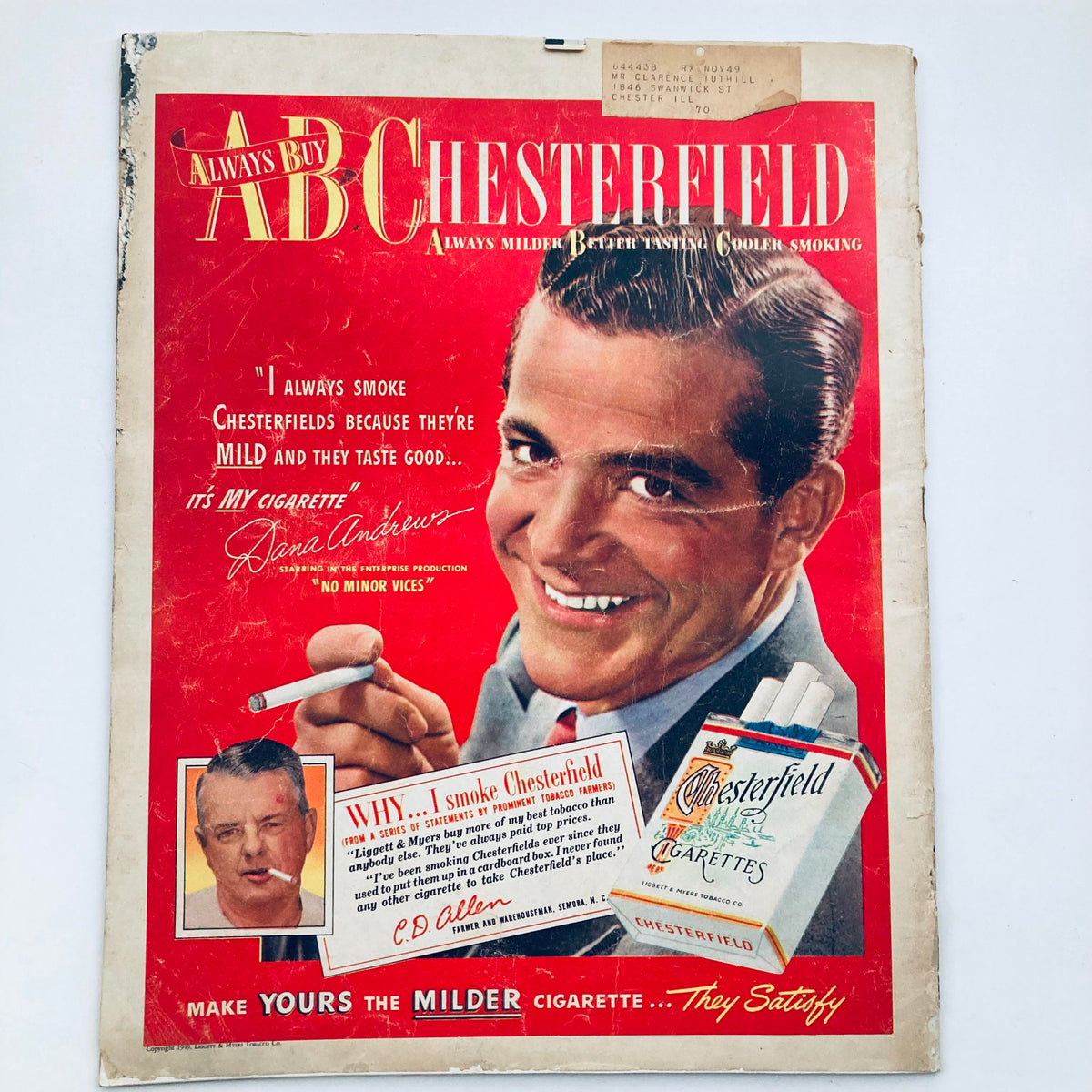 Front cover of the VTG Look Magazine January 4, 1949, featuring Ilse Koch, Mistress of Buchenwald, and an advertisement for Chesterfield cigarettes with a smiling man holding a cigarette.
