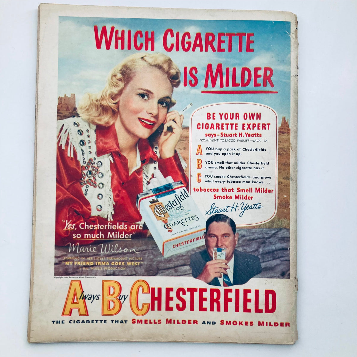 Vintage advertisement from VTG Look Magazine September 26 1950 showcasing Chesterfield cigarettes, highlighting mid-20th century marketing.