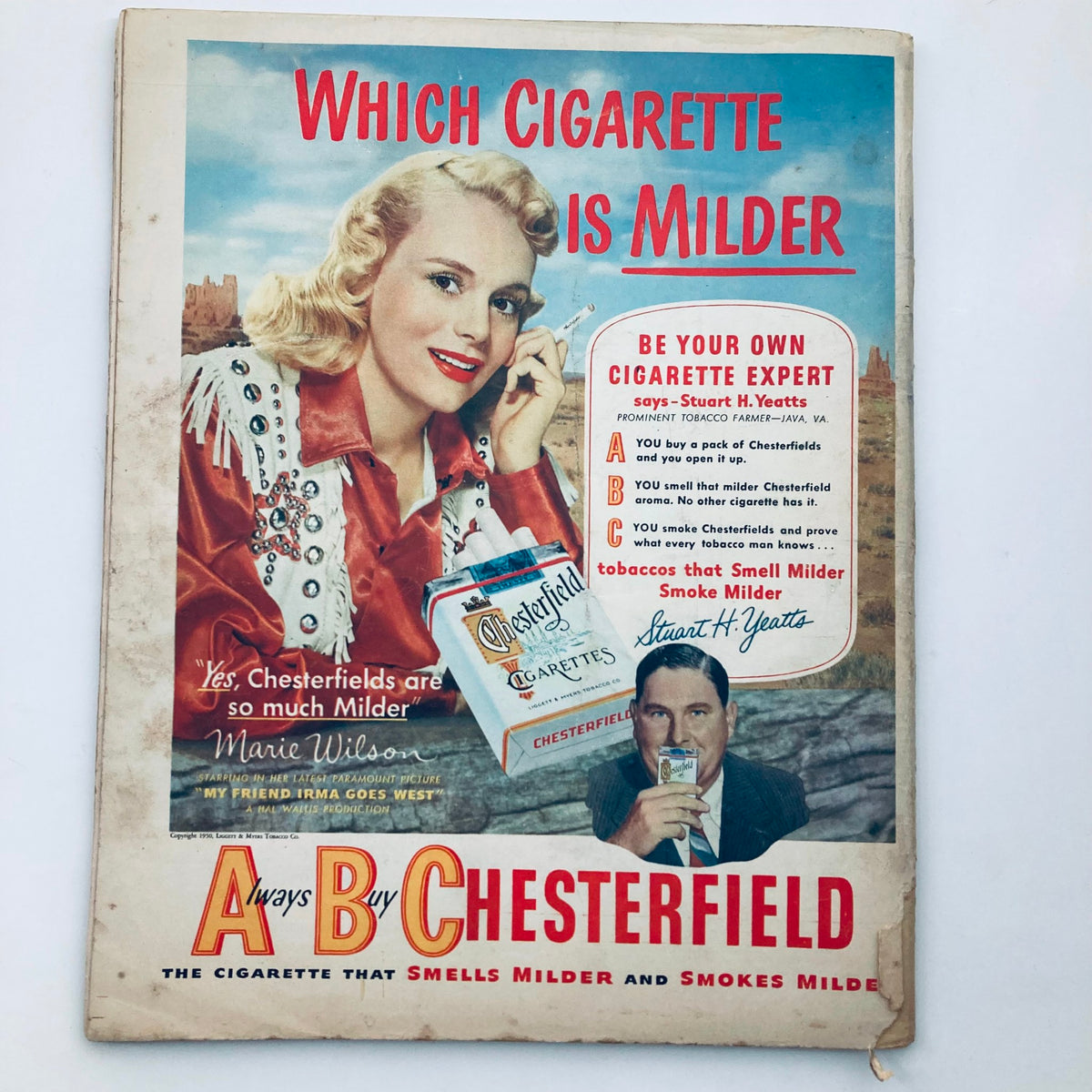 Ad page from VTG Look Magazine September 26 1950, featuring Chesterfield cigarettes with a woman and a man promoting the brand.