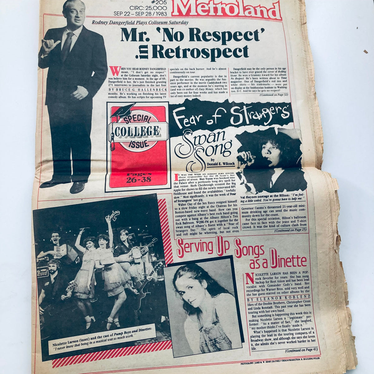 Full view of VTG Metroland Newspaper September 22 1983 showcasing Rodney Dangerfield on the cover with the title 'Mr. No Respect' and featuring various entertainment articles.