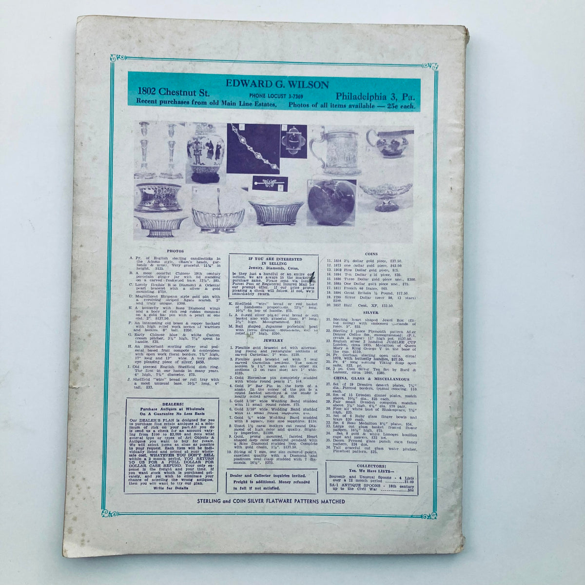 Back cover of VTG Hobbies Magazine September 1964 Vol 69 No. 7 displaying advertisements and contact information for antique purchasing.