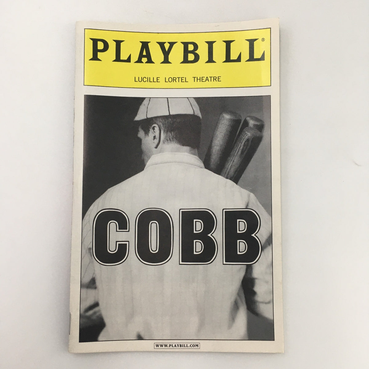 2000 Playbill for 'Cobb' at Lucille Lortel Theatre featuring a classic black and white cover image with a baseball background.