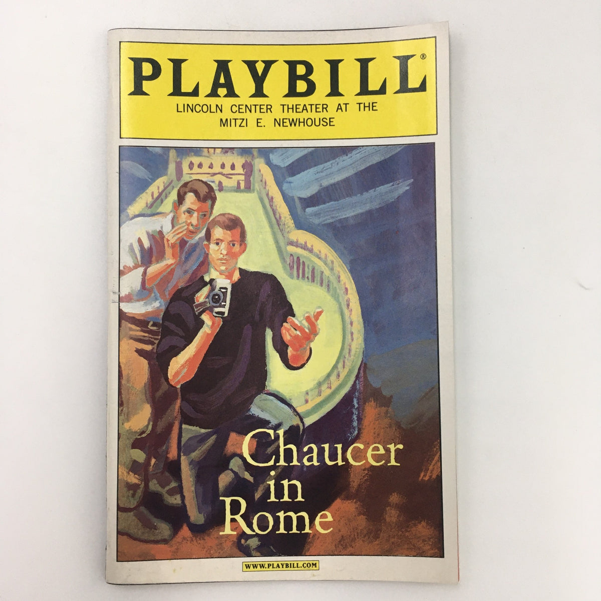 2001 Playbill Lincoln Center Mitzi E. Newhouse featuring 'Chaucer in Rome' by John Guare, showcasing a colorful cover illustration.