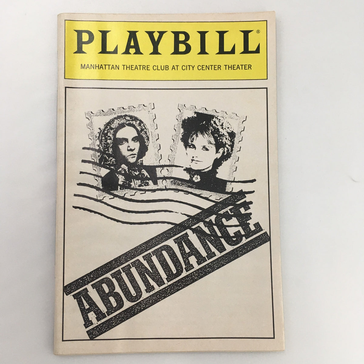 1990 Playbill for 'Abundance' by Beth Henley featuring artwork on the cover depicting characters and the show's title.