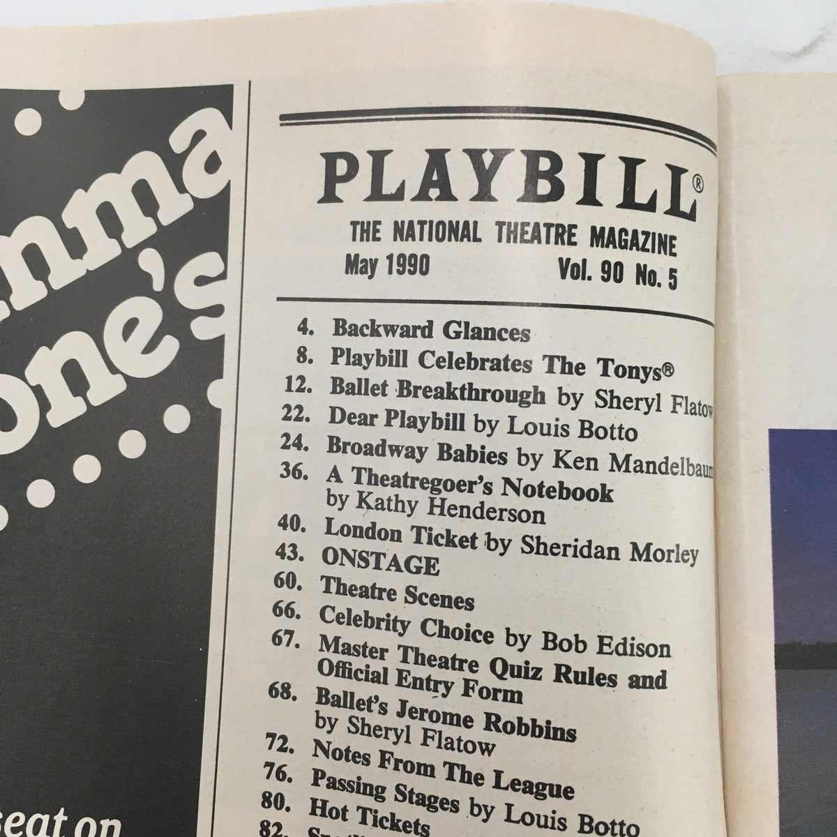 1990 Playbill Ambassador Theatre ‘The Circle’ featuring the National Theatre Magazine section with various articles and features.