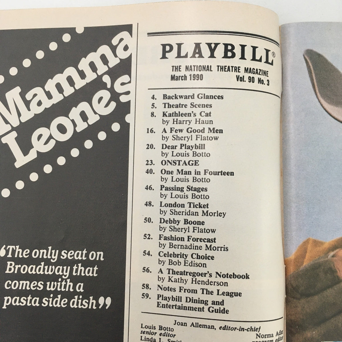 Inside view of the 1990 Playbill for 'Prelude To A Kiss,' highlighting additional content and features related to the production.