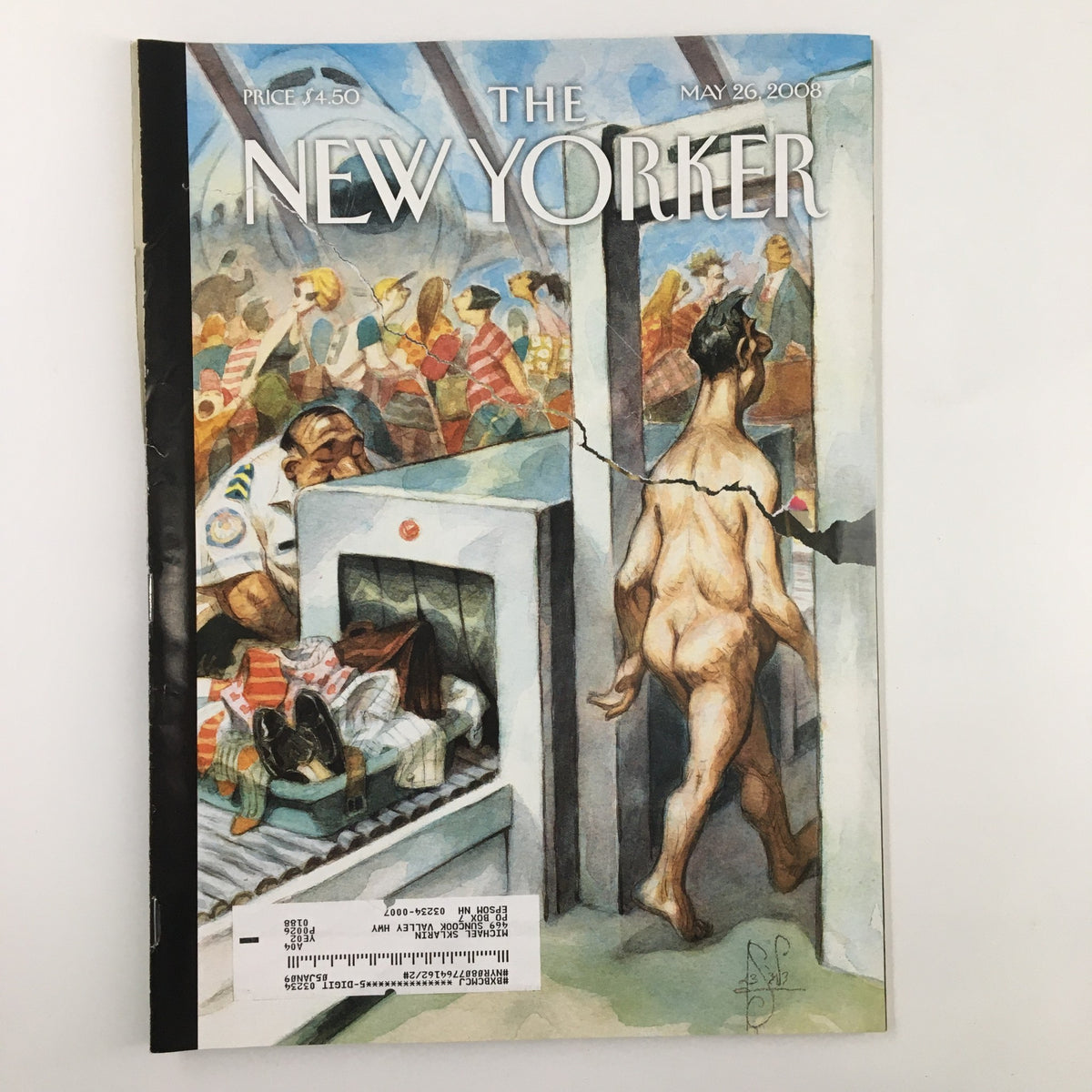 The New Yorker Full Magazine May 26 2008 featuring the cover art 'Through the Wringer' by Peter de Seve, showcasing a artistic depiction of a humorous airport security scene.