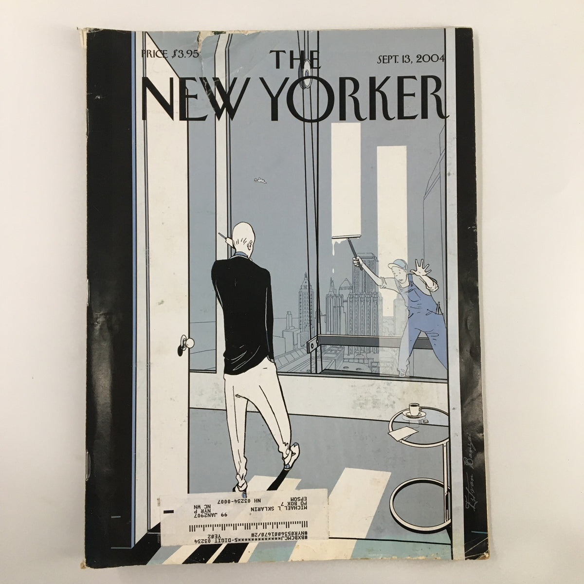 Cover image of The New Yorker Full Magazine from September 13, 2004 featuring the illustration 'Deja Vu' by Istvan Banyai, depicting a modern scene with an urban backdrop.