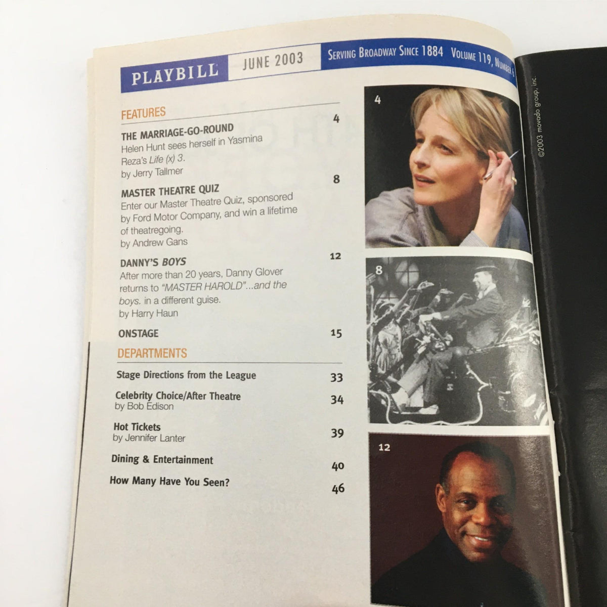 Inside page of the 2003 Playbill for A Bad Friend showcasing theater features and articles from the June 2003 issue.