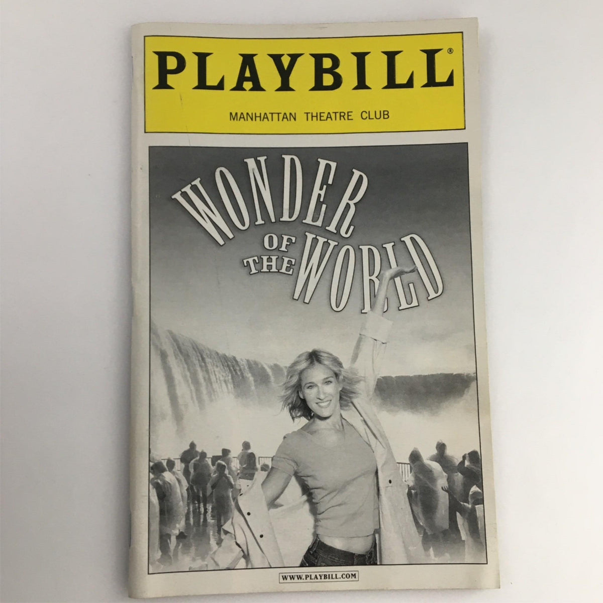 2001 Playbill for 'Wonder of the World' by Manhattan Theatre Club featuring a woman in front of Niagara Falls.