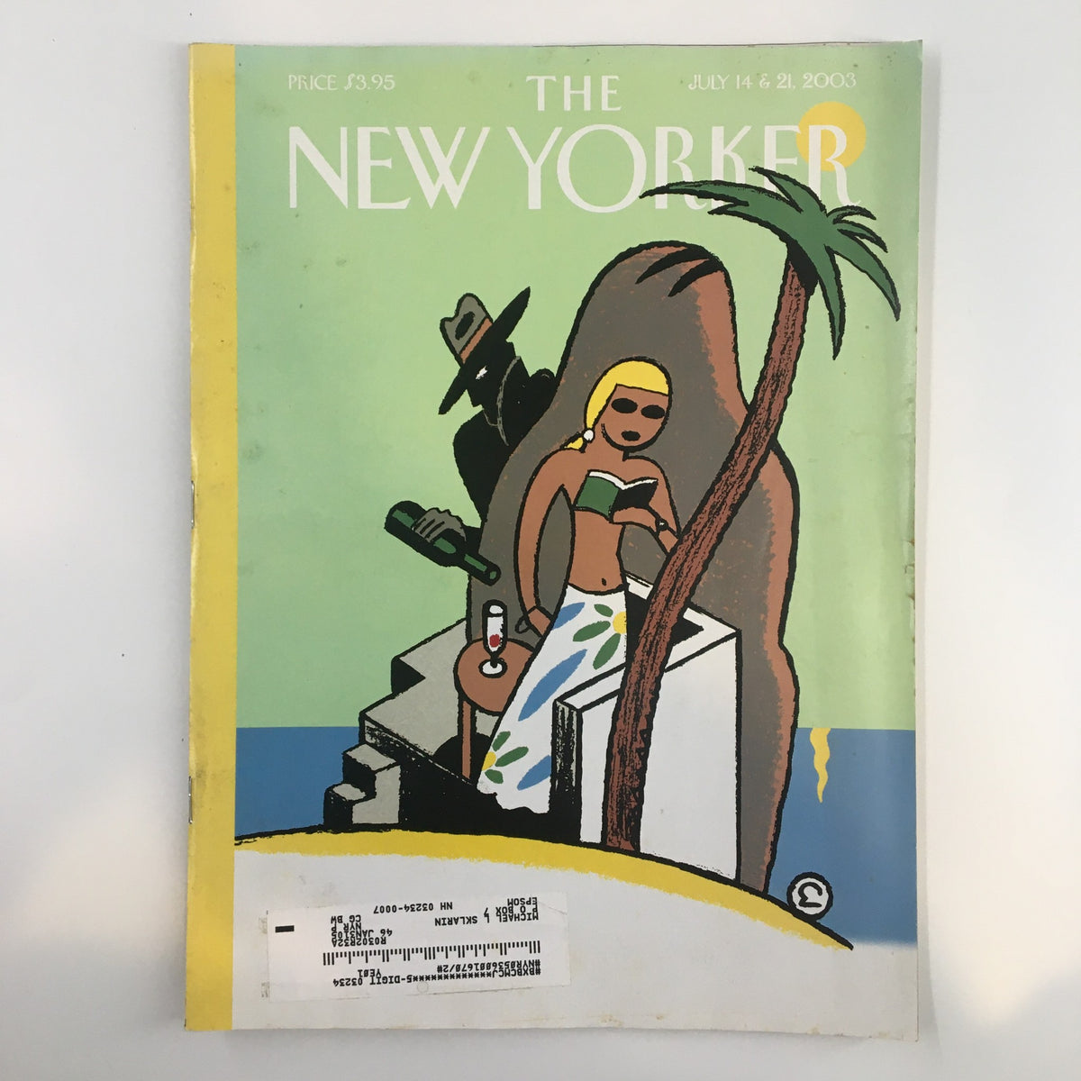Cover of The New Yorker Full Magazine July 14 2003 featuring a colorful illustration of a woman reading with a tropical background, showcasing summer themes and artistic style by Ever Muelen.