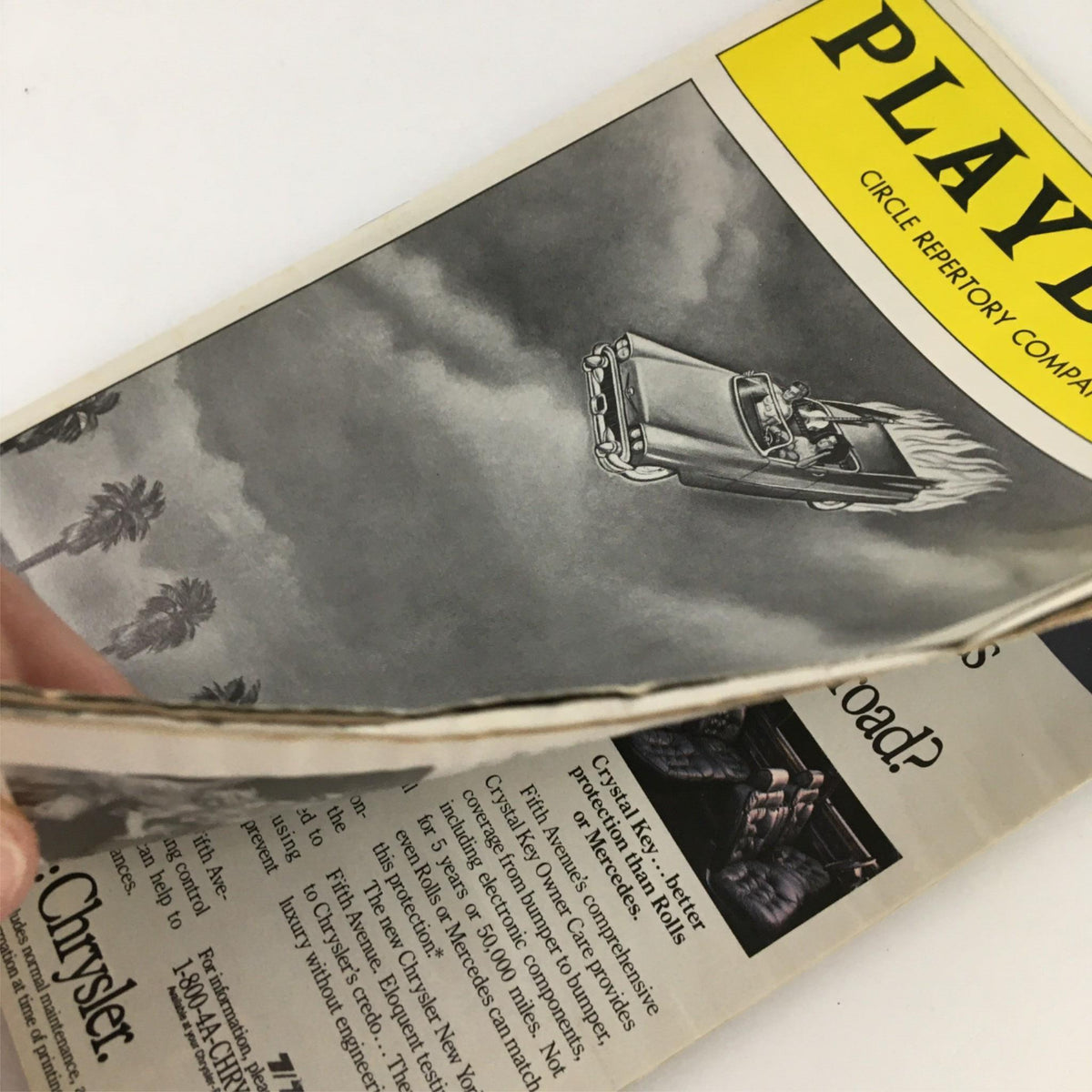 Interior view of the 1990 Playbill for 'Each Day Dies with Sleep' by Circle Repertory Company, showcasing the play's details and age wear.