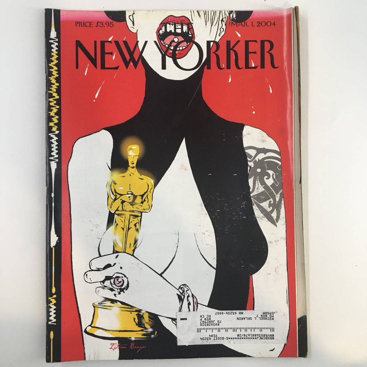 Cover of The New Yorker Full Magazine March 1 2004, featuring striking artwork 'Wardrobe Malfunction' by Istvan Banyai.