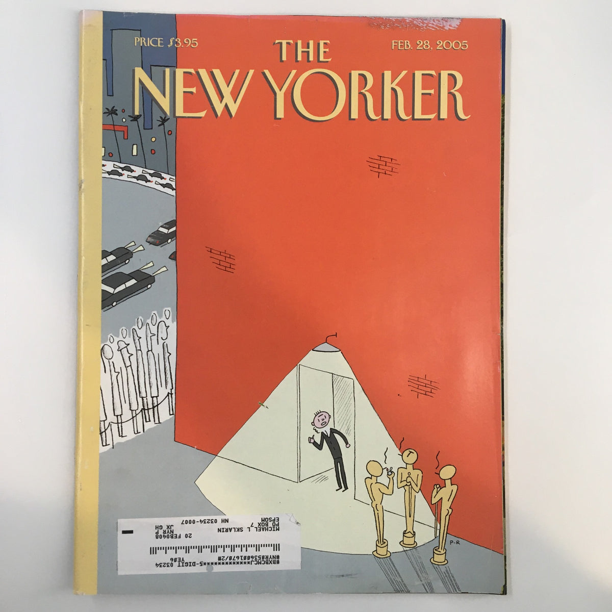 The New Yorker Full Magazine February 28 2005 cover featuring a cartoon illustration related to the Oscars with a figure standing before an illuminated backdrop, celebrating Hollywood's glamour.