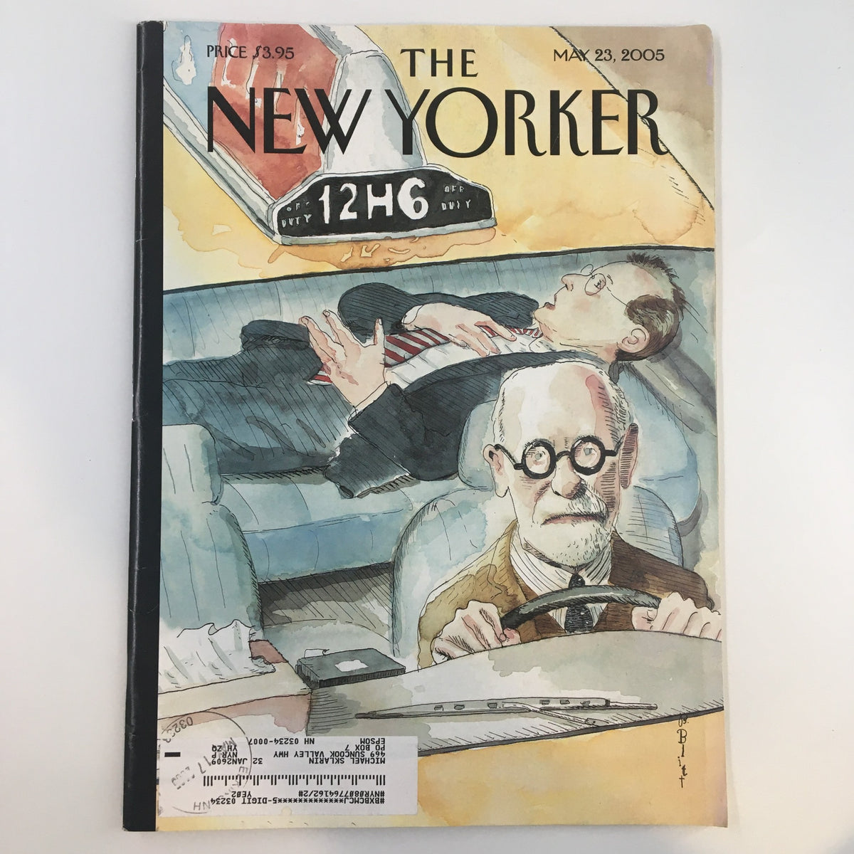 Cover of The New Yorker magazine dated May 23, 2005, featuring the cartoon 'The Meter is Running' by Barry Blitt, depicting a scene with a driver and a backseat passenger.