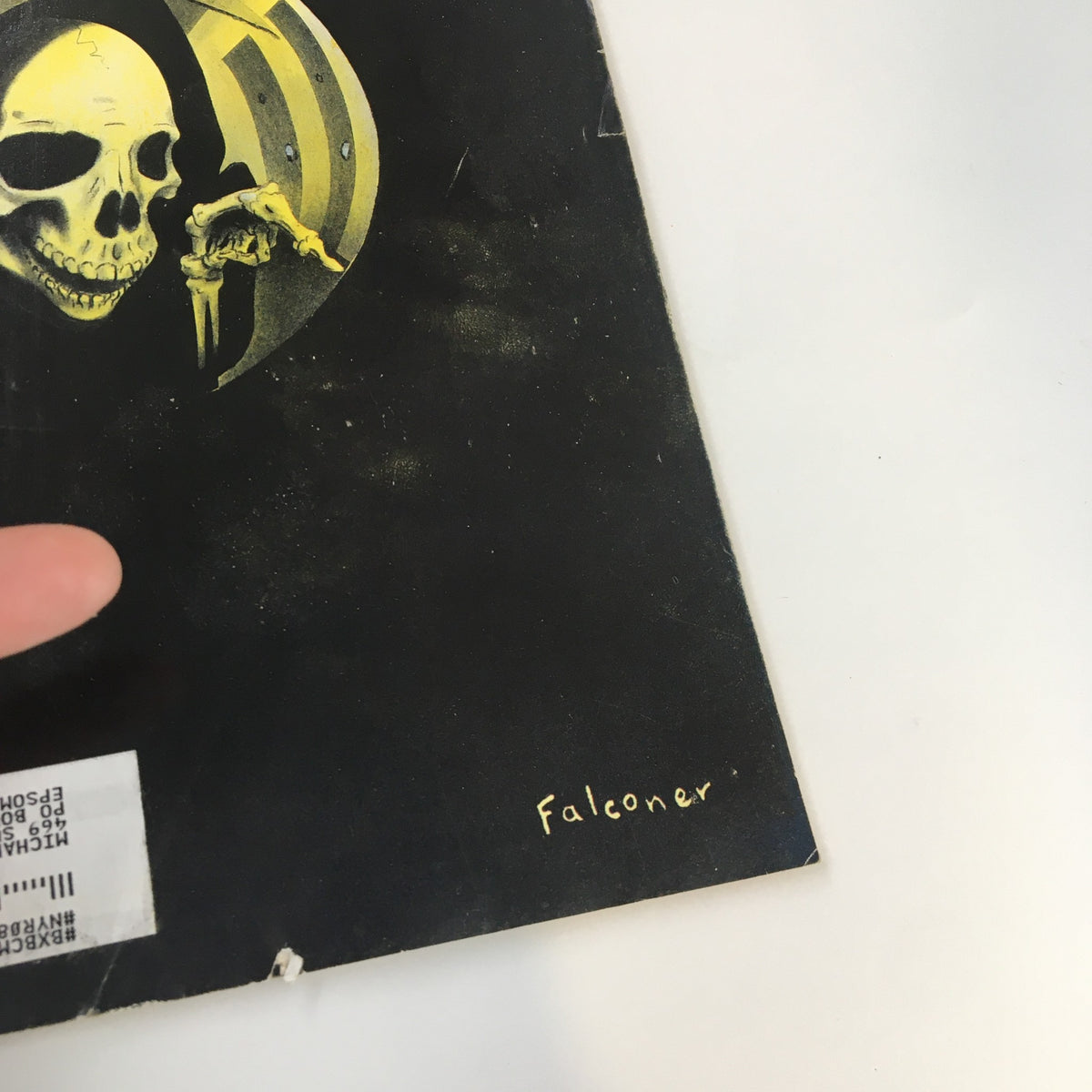 Detail of The New Yorker magazine cover from October 31, 2005, showcasing Ian Falconer's signature next to the spooky skeleton illustration.