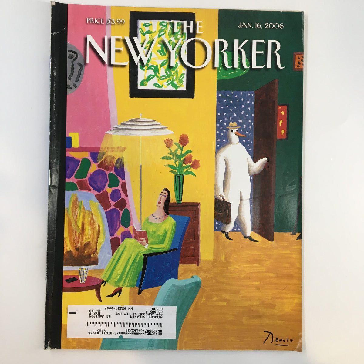 The New Yorker Full Magazine January 16 2006 cover featuring a vibrant illustration by Benoit van Innis showcasing winter themes.