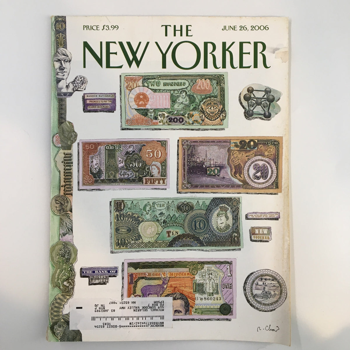 The New Yorker Full Magazine June 26 2006 cover featuring various global banknotes illustrated by Roz Chast.