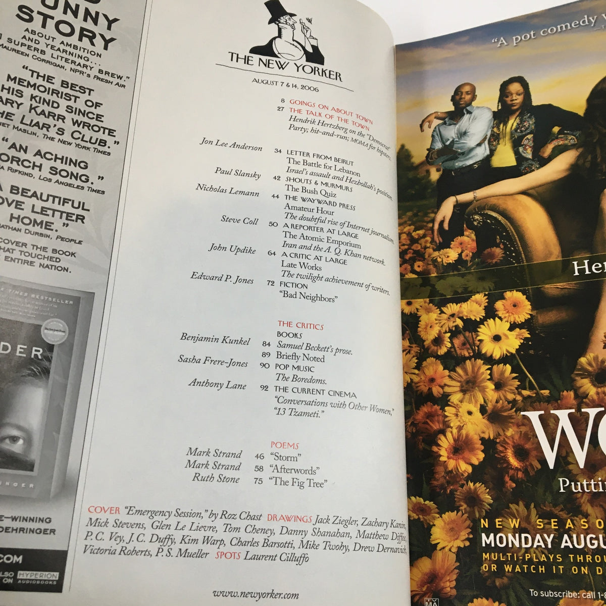 Inside page of The New Yorker Full Magazine August 7 2006, featuring the table of contents along with highlights of articles and contributors.
